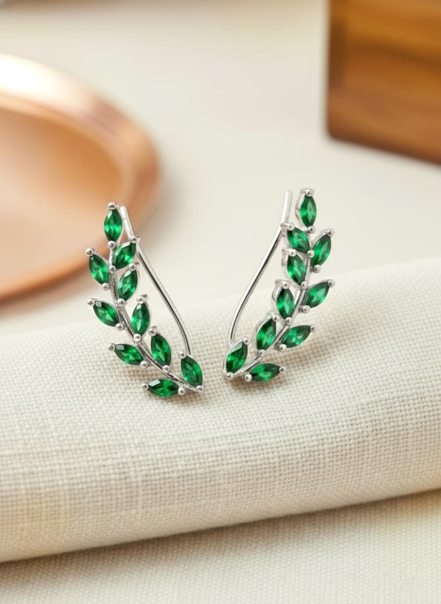 Emerald Earring Climber / Marquise Ear Crawlers Earrings / Ear Climber Earrings / Bridesmaid Gift / May Birthstones / Valentine's Day Gift