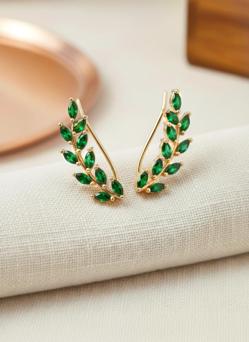 Emerald Earring Climber / Marquise Ear Crawlers Earrings / Ear Climber Earrings / Bridesmaid Gift / May Birthstones / Valentine's Day Gift