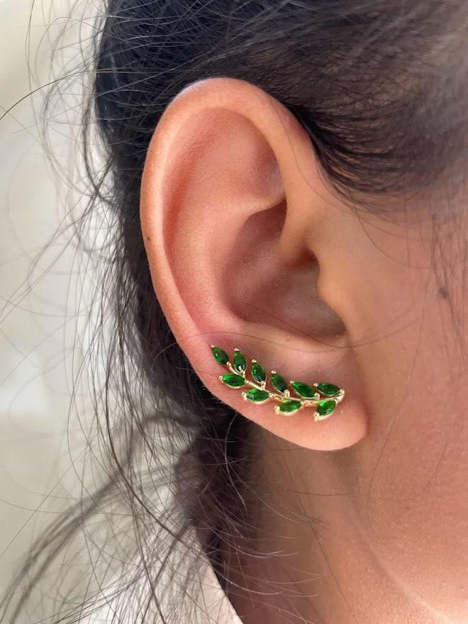 Emerald Earring Climber / Marquise Ear Crawlers Earrings / Ear Climber Earrings / Bridesmaid Gift / May Birthstones / Valentine's Day Gift