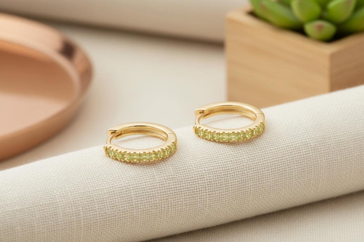 Peridot Hoop Earrings, August Birthstone Gifts, Huggies Hoop Earrings, Minimal Hoop Earrings