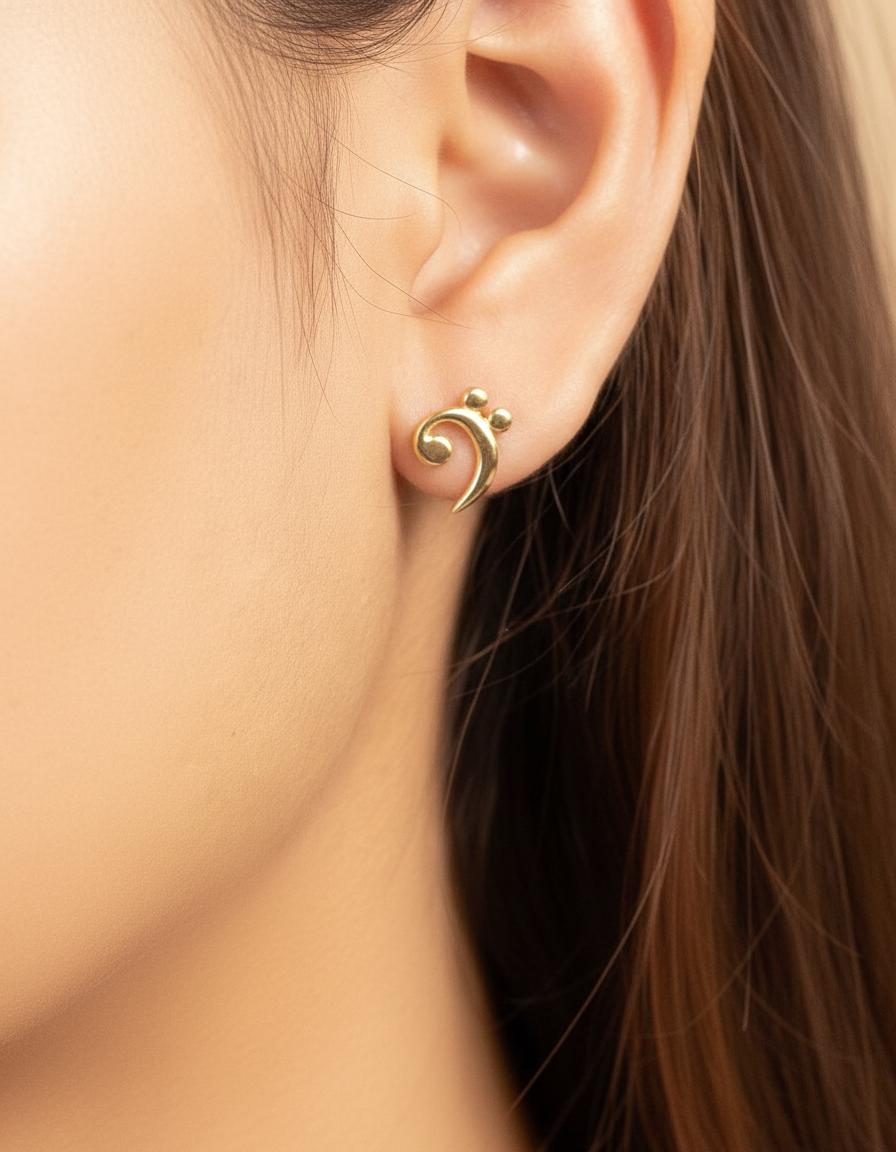 Bass Clef Stud Earring, Music Notes Earrings Gift for Women, Music Note Jewelry, Music Teacher Gift, Gift for Musician