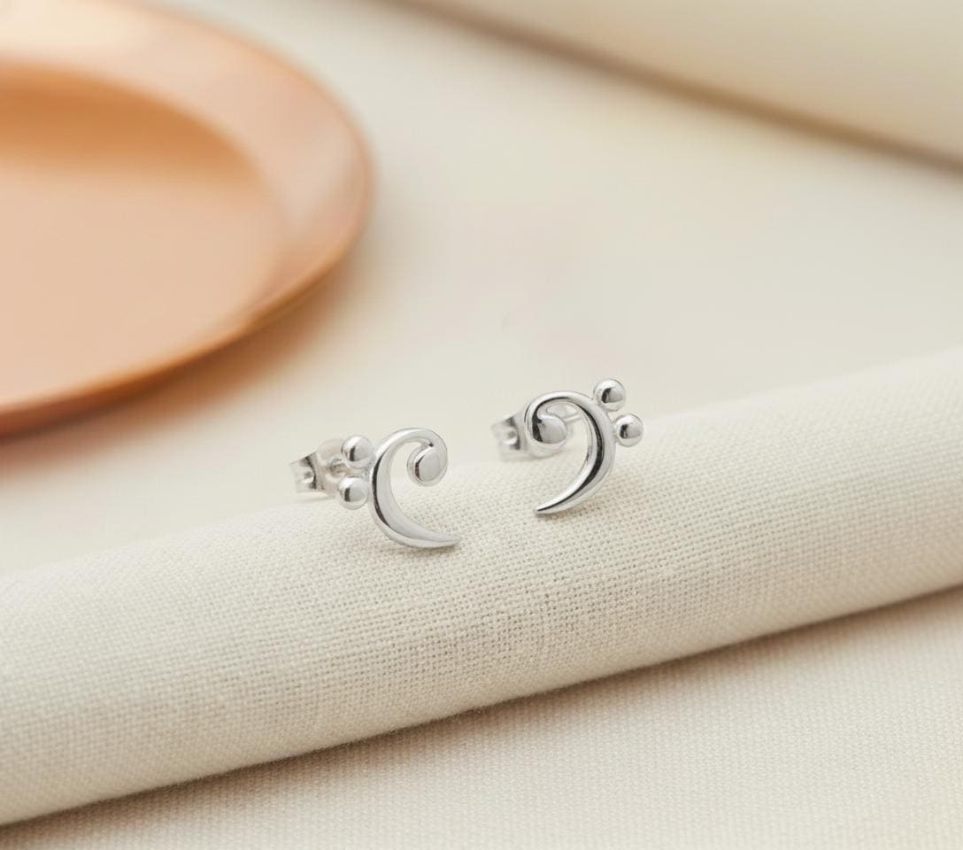 Bass Clef Stud Earring, Music Notes Earrings Gift for Women, Music Note Jewelry, Music Teacher Gift, Gift for Musician