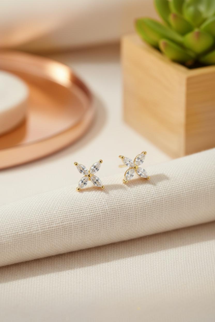 Marquise Stud Earrings / Minimalist Flower Earrings / Floral Studs / Wedding Gift / Christmas Jewelry Gift