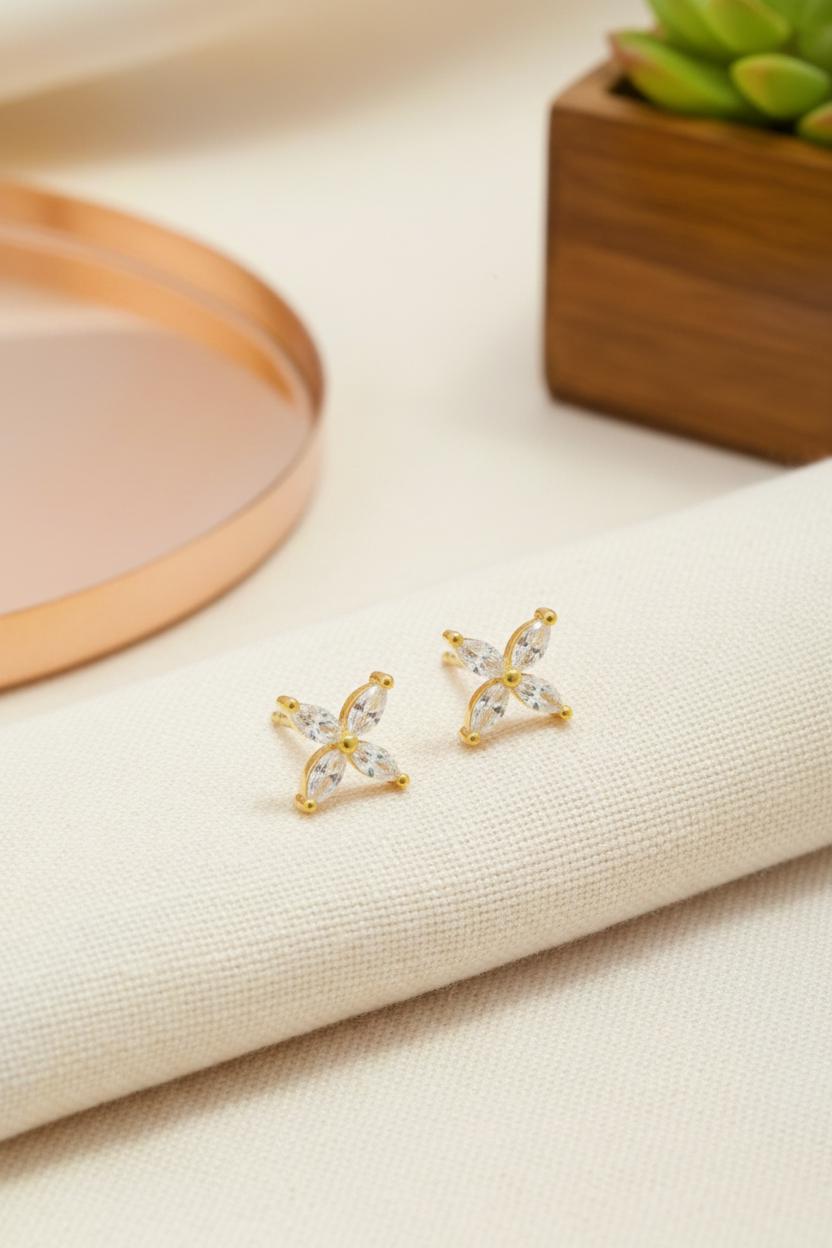 Marquise Stud Earrings / Minimalist Flower Earrings / Floral Studs / Wedding Gift / Christmas Jewelry Gift