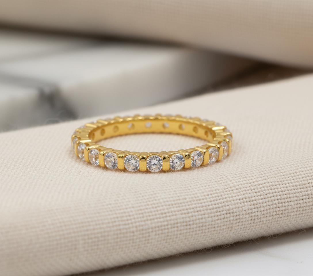 Moissanite Wedding Band, Bar Prong Stackable Ring, 1.0mm 1.8mm 2.0mm 2.5mm 3.0mm 3.5mm Matching Ring, Gift for Her
