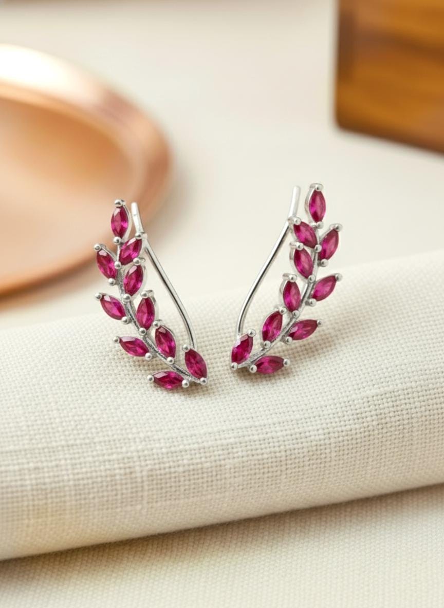 Ruby Earring Climber / Ruby Ear Crawlers Earrings / Marquise Ear Climber Earrings / Bridesmaid Gift / July Birthstone Gift / In Stock