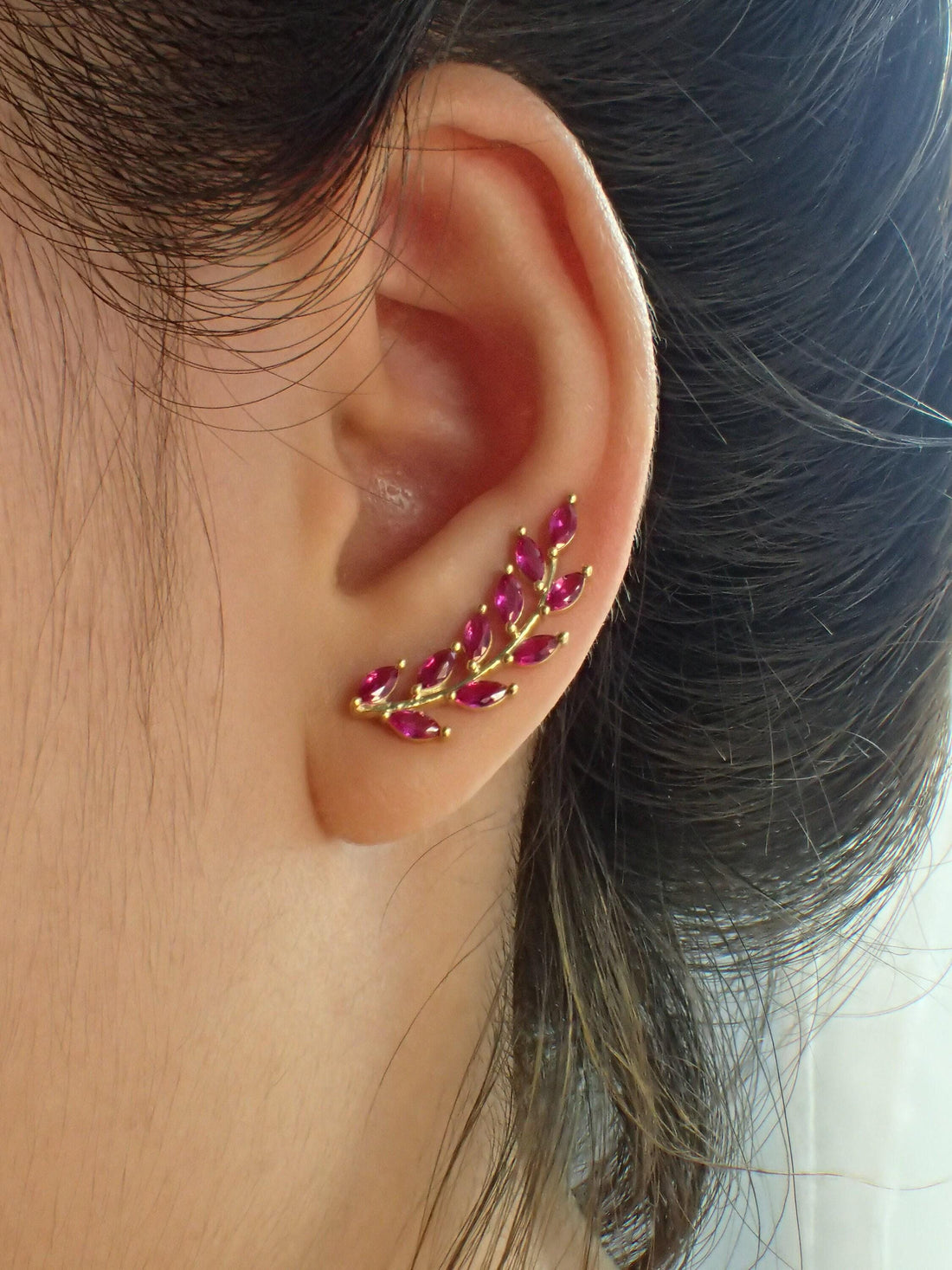 Ruby Earring Climber / Ruby Ear Crawlers Earrings / Marquise Ear Climber Earrings / Bridesmaid Gift / July Birthstone Gift / In Stock