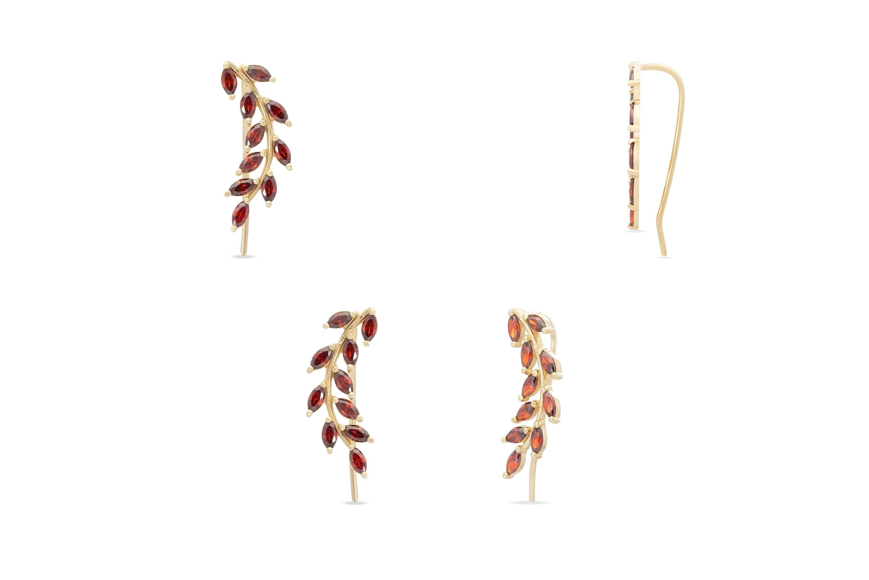 Garnet Earring Climber / Marquise Ear Crawlers Earring / Ear Climber Earring / Bridesmaid Gift / January Birthstones