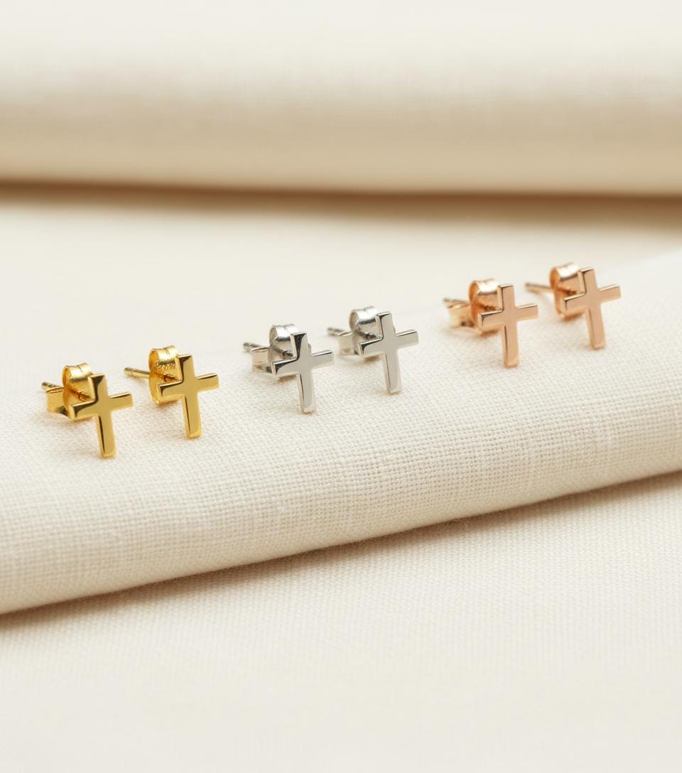Cross Stud Earrings / Tiny Cross Earrings in Sterling Silver / Religious Earrings Gift / Minimalist Earrings / Last Minute Gifts