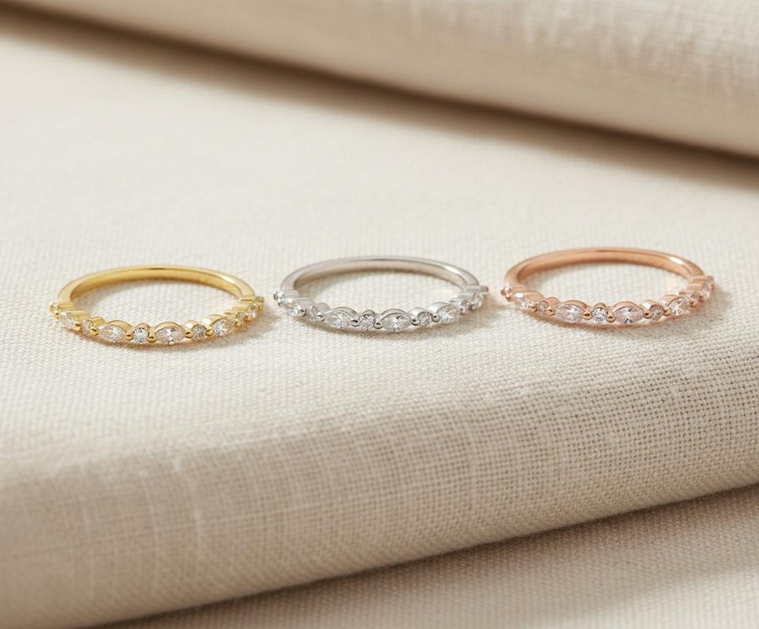 Vintage Diamond Wedding Band, Marquise Cut Half Eternity Stacking Ring, Art Deco Engagement Band, Marquise Ring, Christmas Gift for Her