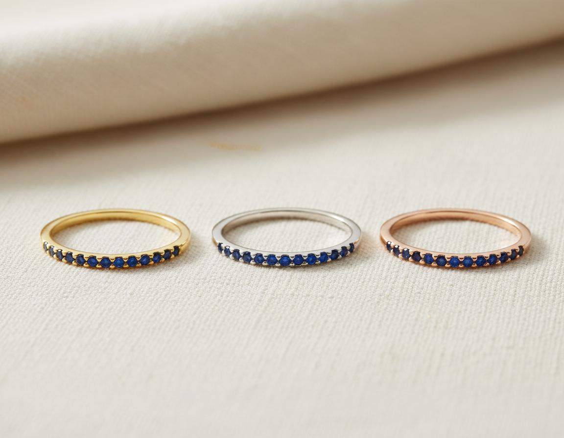 Micro Pave Blue Sapphire Wedding Band, Sterling Silver Dainty Stackable Band, September Birthstones, Stacking Ring
