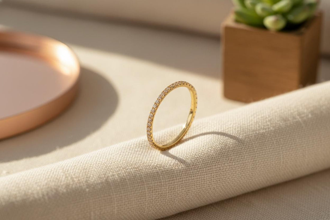 Micro Pave Diamond Wedding Band, 18K Gold Full Eternity Stackable Ring, Diamond Wedding Ring, Anniversary Gifts, Christmas Jewelry Gift
