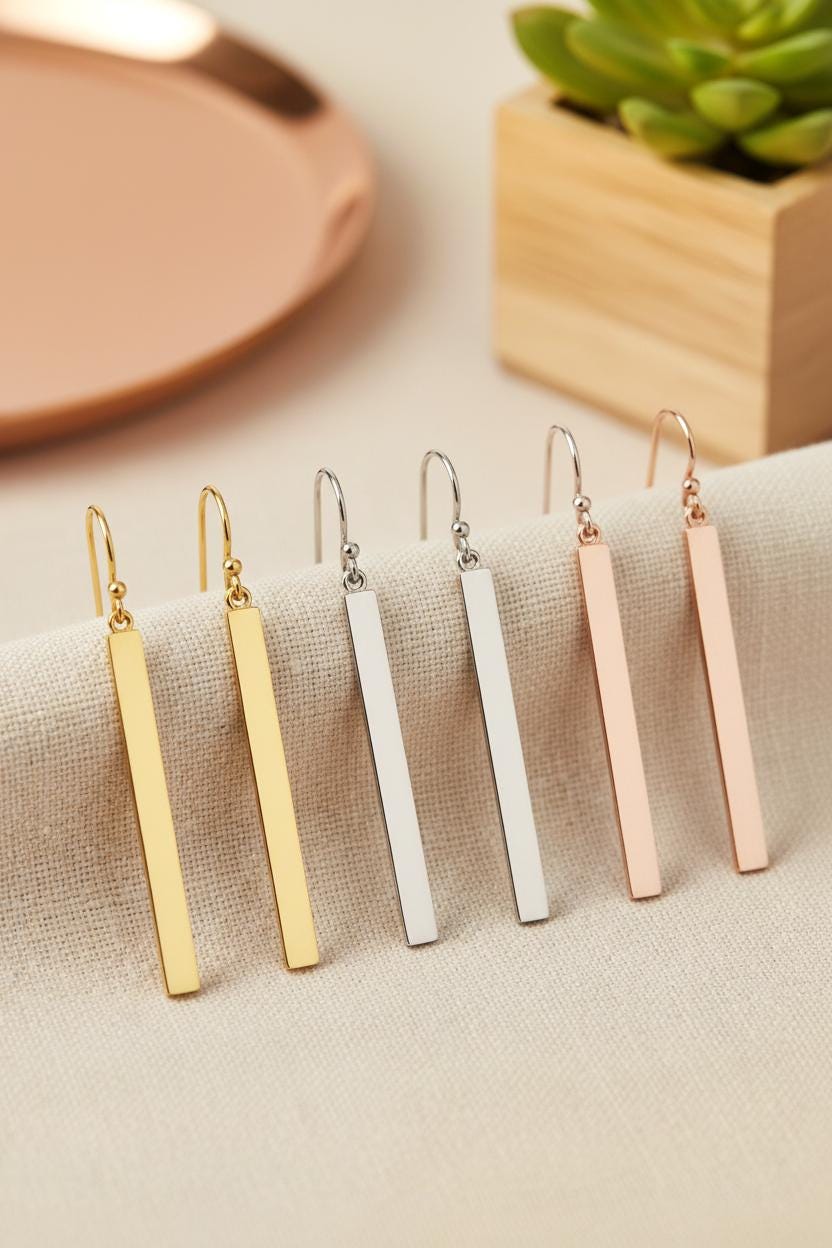 Dangle Bar Drop Earrings / Minimalist Bar Earrings / Skinny Bar Earrings Gift For Her / Wedding Gift / Bridesmaid Gift