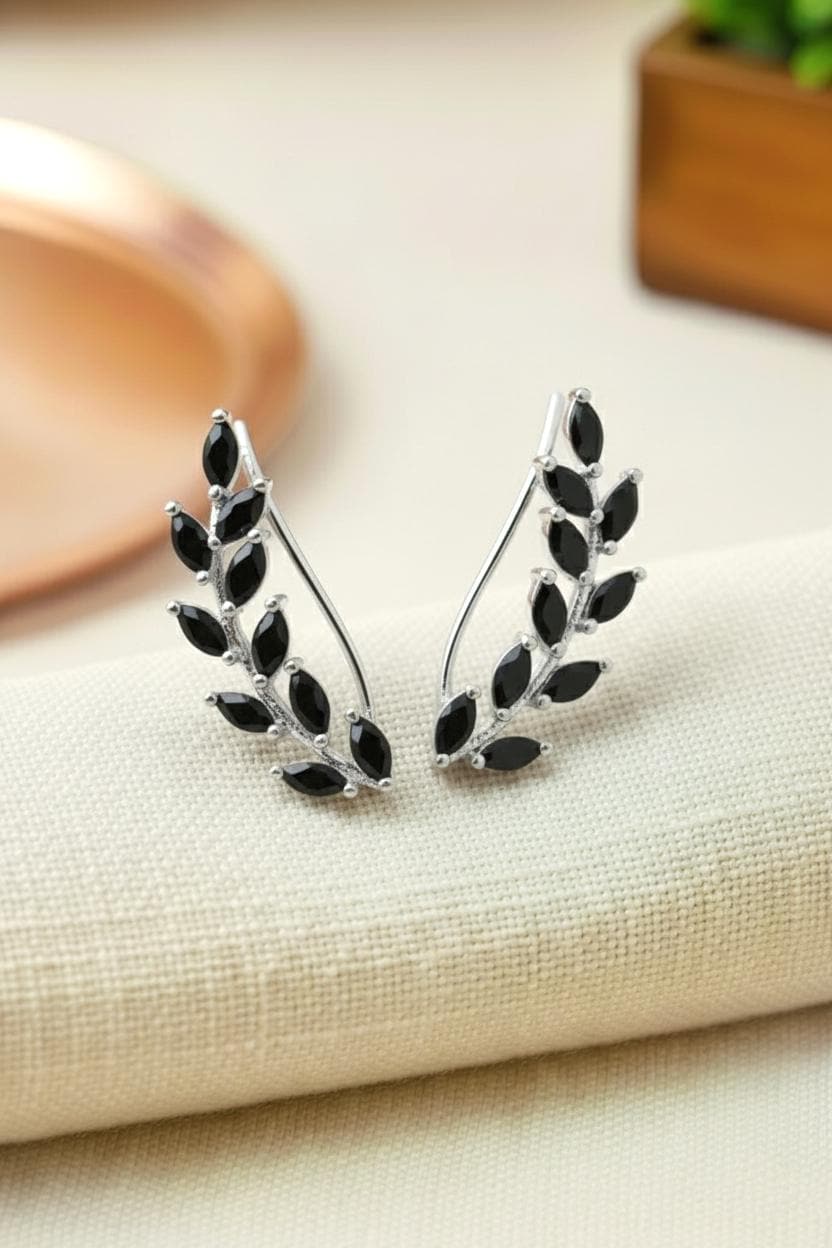 Black Diamonds Earring Climber / Marquise Ear Crawlers Earrings / Ear Climber Earrings / Bridesmaid Gift / Christmas Jewelry Gift