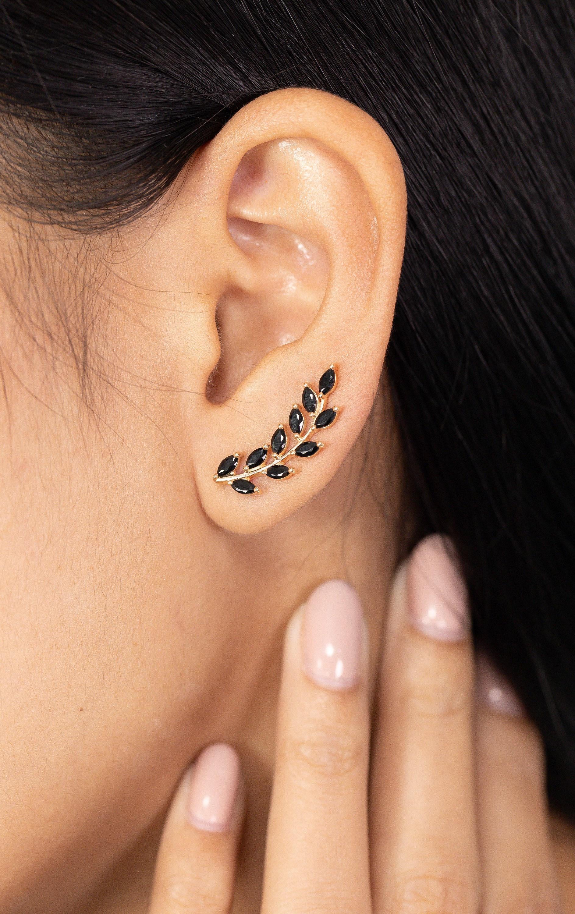 Black Diamonds Earring Climber / Marquise Ear Crawlers Earrings / Ear Climber Earrings / Bridesmaid Gift / Christmas Jewelry Gift
