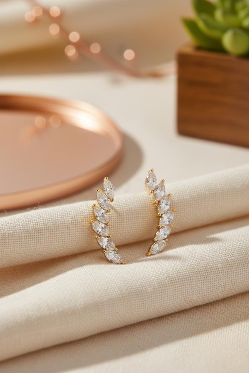 Marquise Row Ear Climbers / Ear Crawler Earring / Bridesmaid Ear Crawler / Minimalist Earring / Bridal Earrings