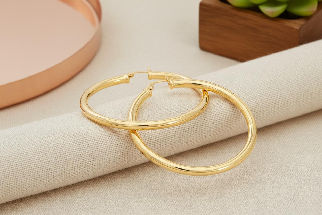 50 MM Oversized Statement Hoop Earrings, Sterling Silver Thick Earring for Women, Plain Bold Hoops, Extra Large Earrings