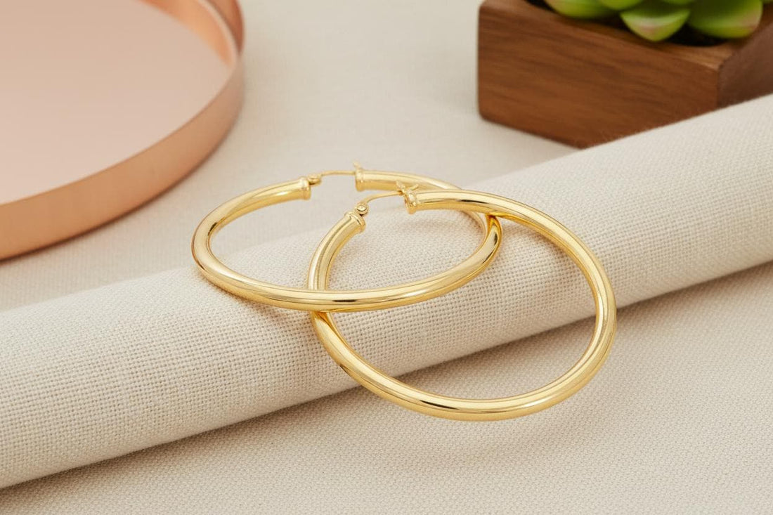 50 MM Oversized Statement Hoop Earrings, Sterling Silver Thick Earring for Women, Plain Bold Hoops, Extra Large Earrings