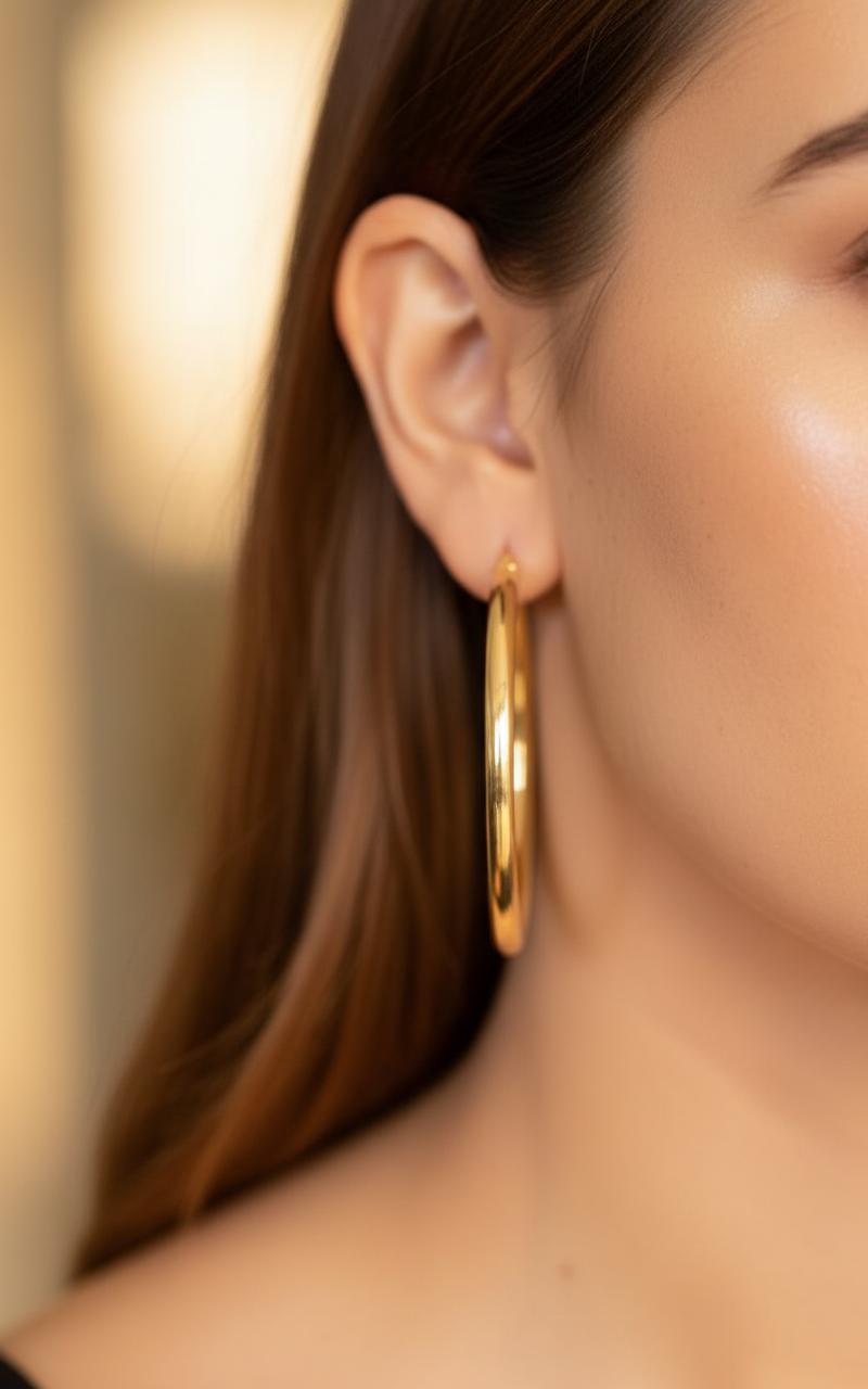50 MM Oversized Statement Hoop Earrings, Sterling Silver Thick Earring for Women, Plain Bold Hoops, Extra Large Earrings