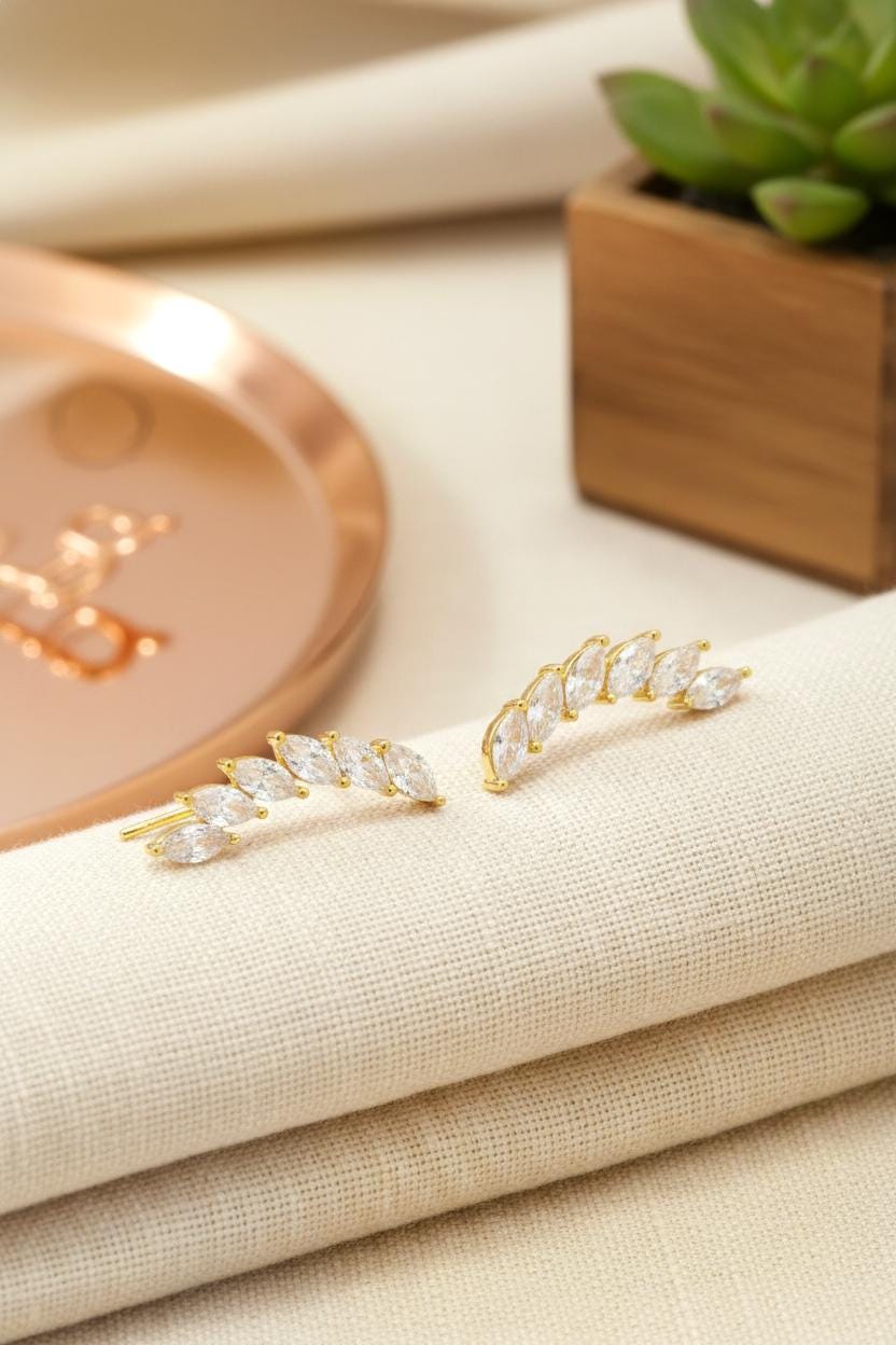 Marquise Row Ear Climbers / Ear Crawler Earring / Bridesmaid Ear Crawler / Minimalist Earring / Bridal Earrings