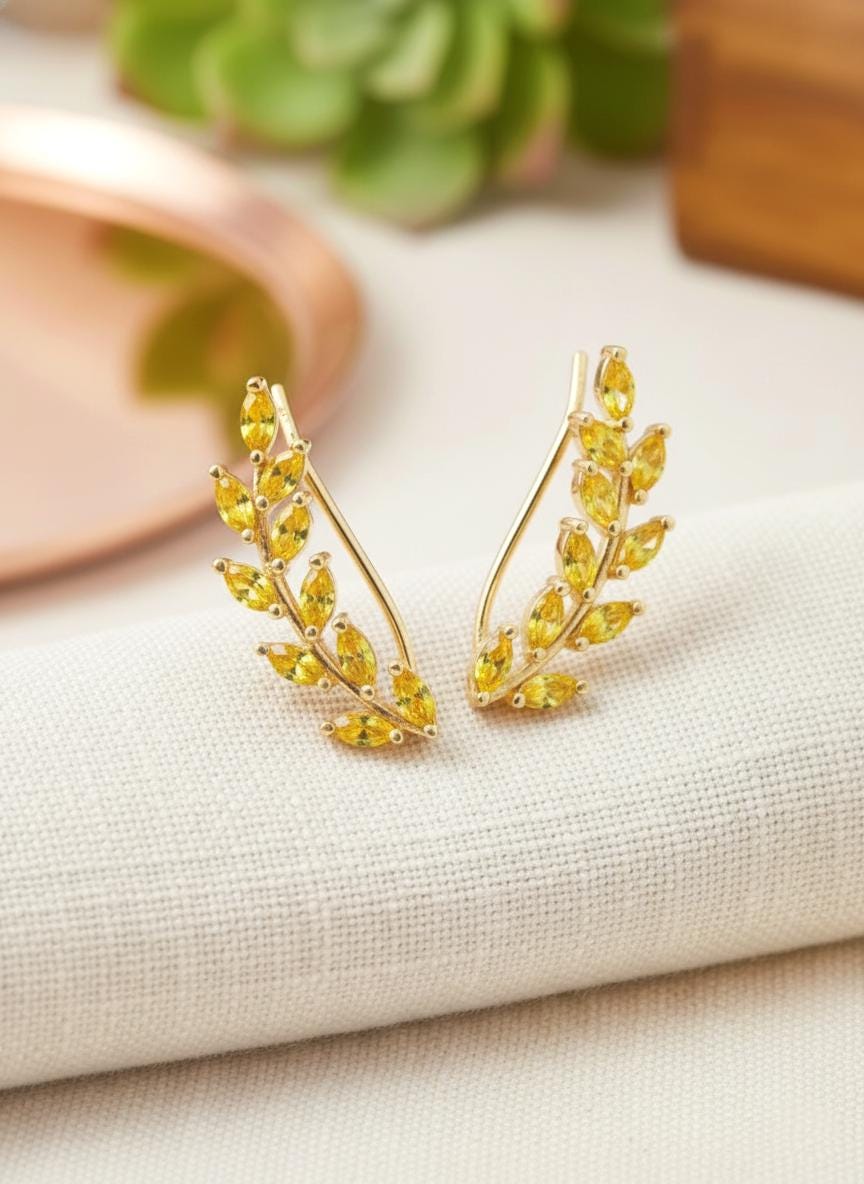 Yellow Sapphire Earring Climber / Ear Crawlers Earrings / Marquise Ear Climber Earrings / Bridesmaid Gift / Gift for Her / In Stock