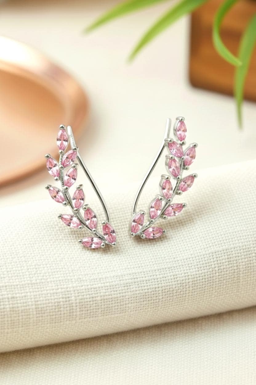 Pink Sapphire Earring Climber / Ear Crawlers Earrings / Marquise Ear Climber Earrings / Bridesmaid Gift / September Birthstone Gift