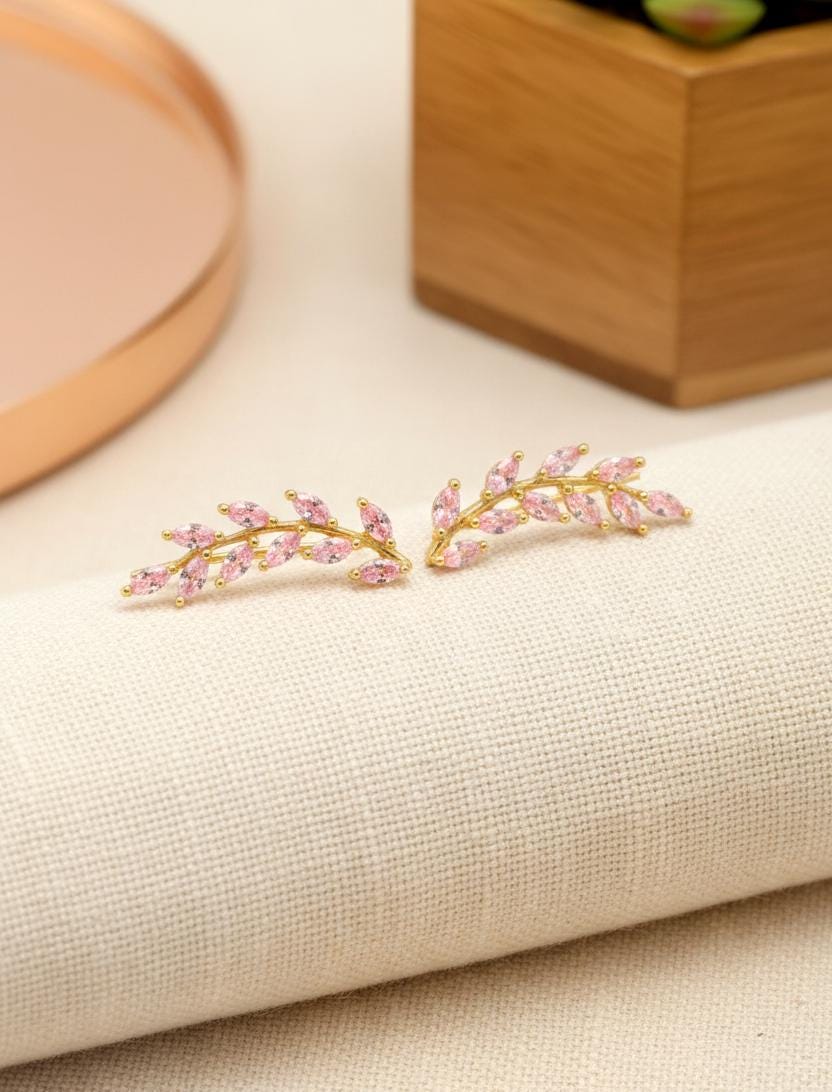 Pink Sapphire Earring Climber / Ear Crawlers Earrings / Marquise Ear Climber Earrings / Bridesmaid Gift / September Birthstone Gift