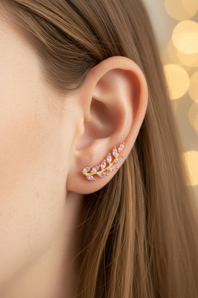 Pink Sapphire Earring Climber / Ear Crawlers Earrings / Marquise Ear Climber Earrings / Bridesmaid Gift / September Birthstone Gift