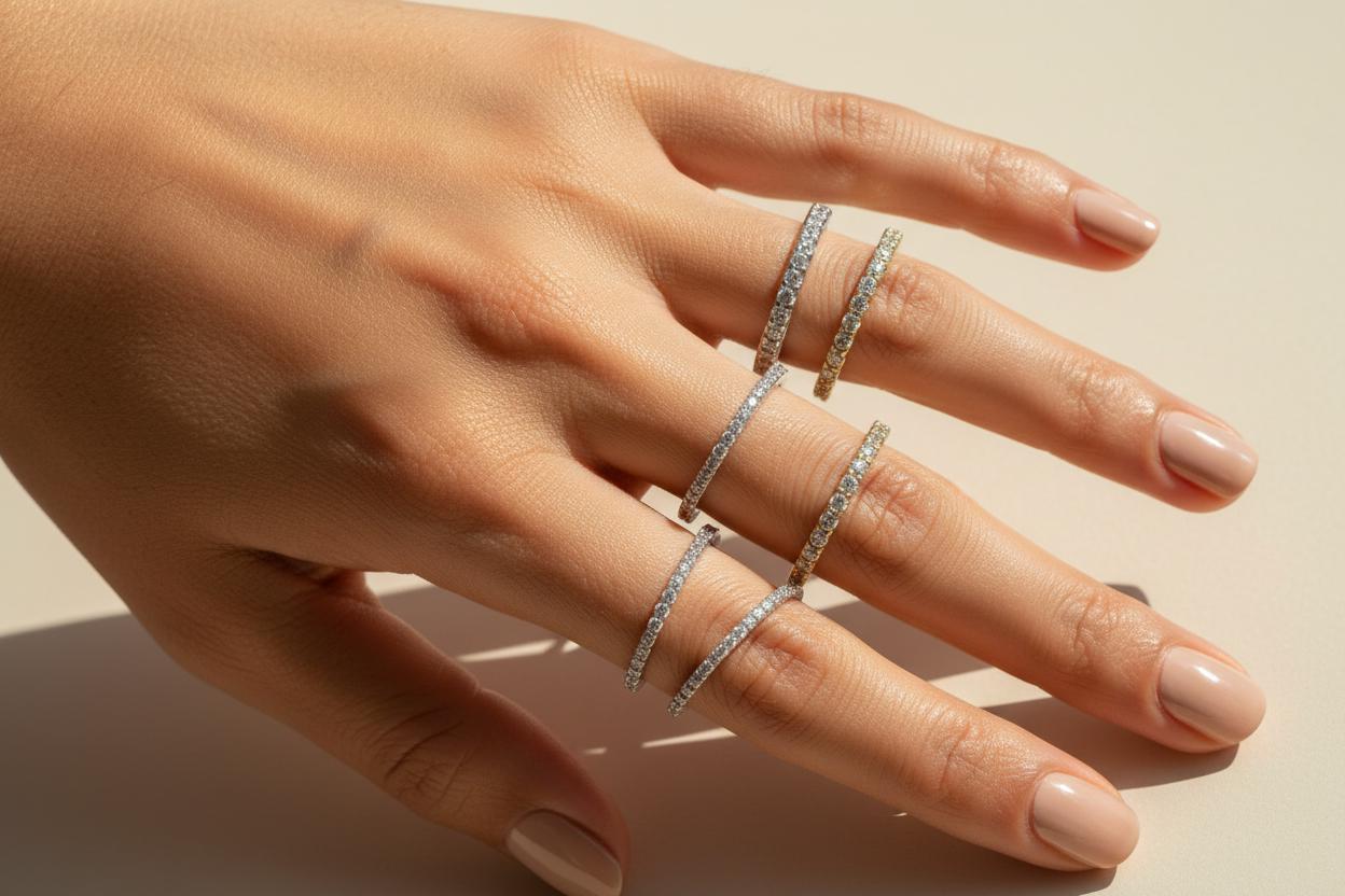 Moissanite Wedding Band, Delicate Stackable Ring for Women, 1.3mm 1.5mm 1.8mm 2.0mm 2.2mm Matching Ring, Gift for Her