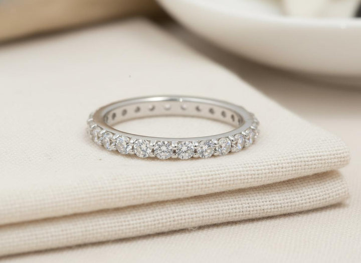 Moissanite Wedding Band, Delicate Stackable Ring for Women, 1.3mm 1.5mm 1.8mm 2.0mm 2.2mm Matching Ring, Gift for Her