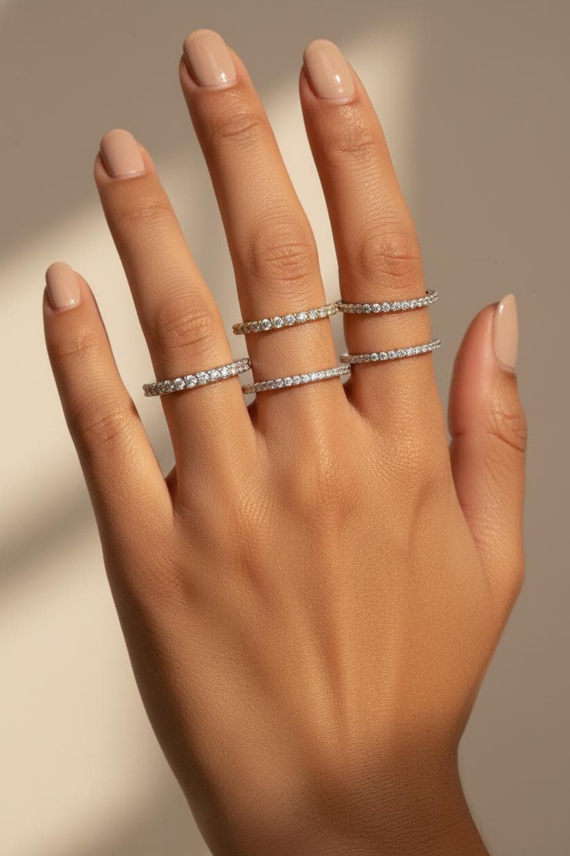 Moissanite Wedding Band, Delicate Stackable Ring for Women, 1.3mm 1.5mm 1.8mm 2.0mm 2.2mm Matching Ring, Gift for Her