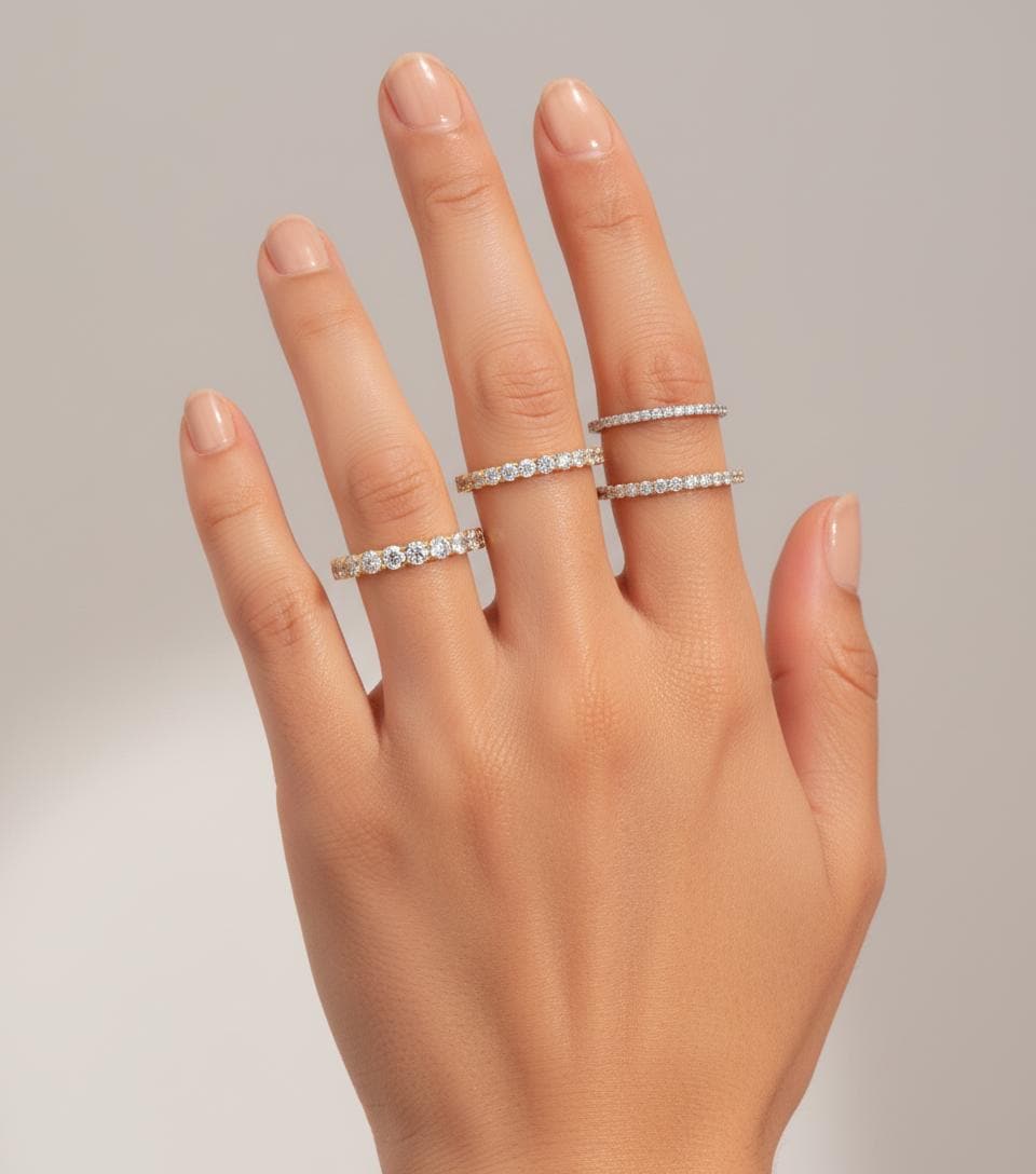 Moissanite Wedding Band, French Pave Moissanite Stackable Ring, 1.5mm 2.0mm 2.5mm 3.0mm Moissanite Matching Ring, Gift for Her