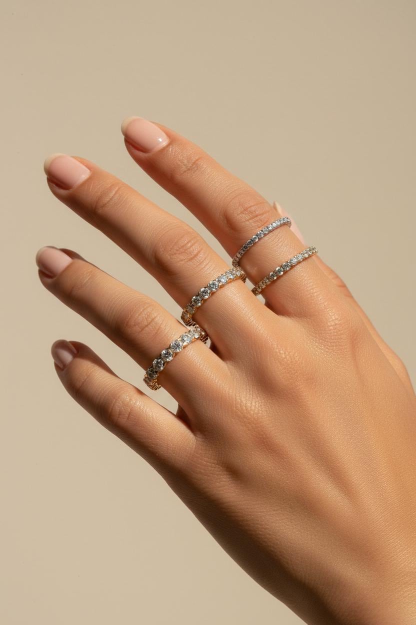 Moissanite Wedding Band, French Pave Moissanite Stackable Ring, 1.5mm 2.0mm 2.5mm 3.0mm Moissanite Matching Ring, Gift for Her