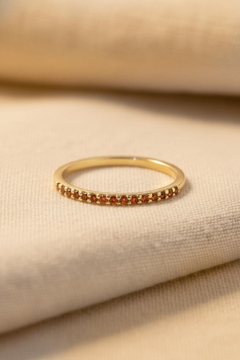 Micro Pave Garnet Wedding Band, Sterling Silver Dainty Stackable Band, January Birthstones, Stacking Ring