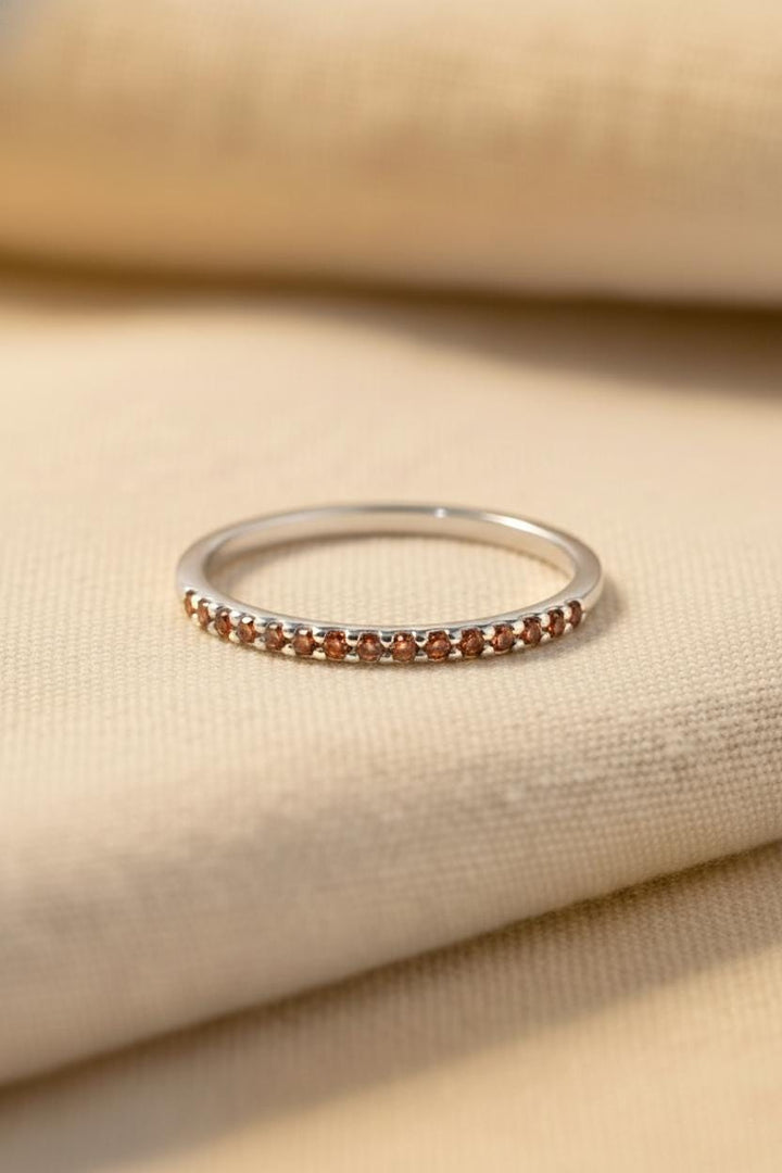 Micro Pave Garnet Wedding Band, Sterling Silver Dainty Stackable Band, January Birthstones, Stacking Ring