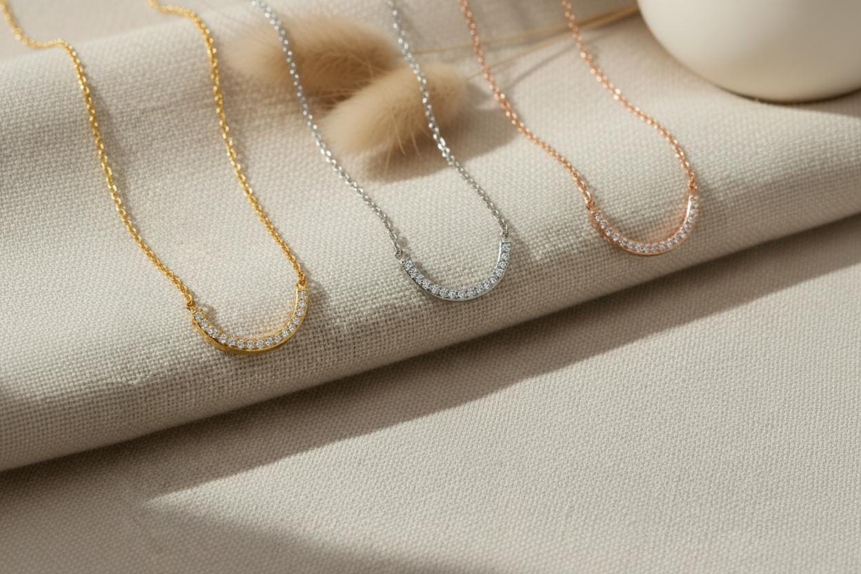 Diamond Curved Necklace, U Shape Diamond Cluster Necklace, Dainty Bridal Jewelry, Bridesmaid Necklace Gift for Her
