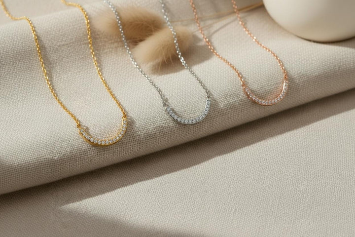 Diamond Curved Necklace, U Shape Diamond Cluster Necklace, Dainty Bridal Jewelry, Bridesmaid Necklace Gift for Her
