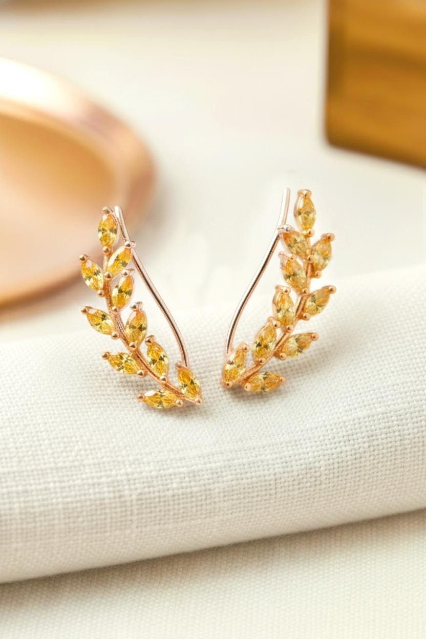 Citrine Earring Climber / Marquise Ear Crawlers Earrings / Ear Climber Earrings / Bridesmaid Gift / November Birthstones