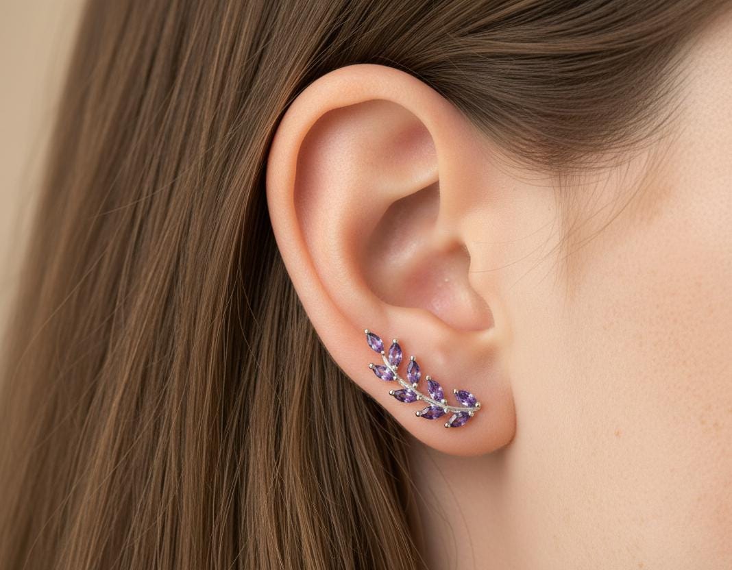 Amethyst Earring Climber / Ear Crawlers Earrings / Marquise Ear Climber Earrings / Bridesmaid Gift / February Birthstones / In Stock