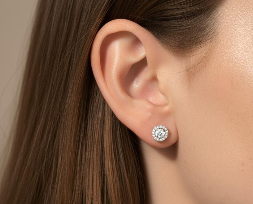 Minimalist Halo Stud Earrings / Diamonds Halo Earrings / Minimalist Earrings / Classic Earrings / Bridesmaid Gift / Valentine's Day Gift