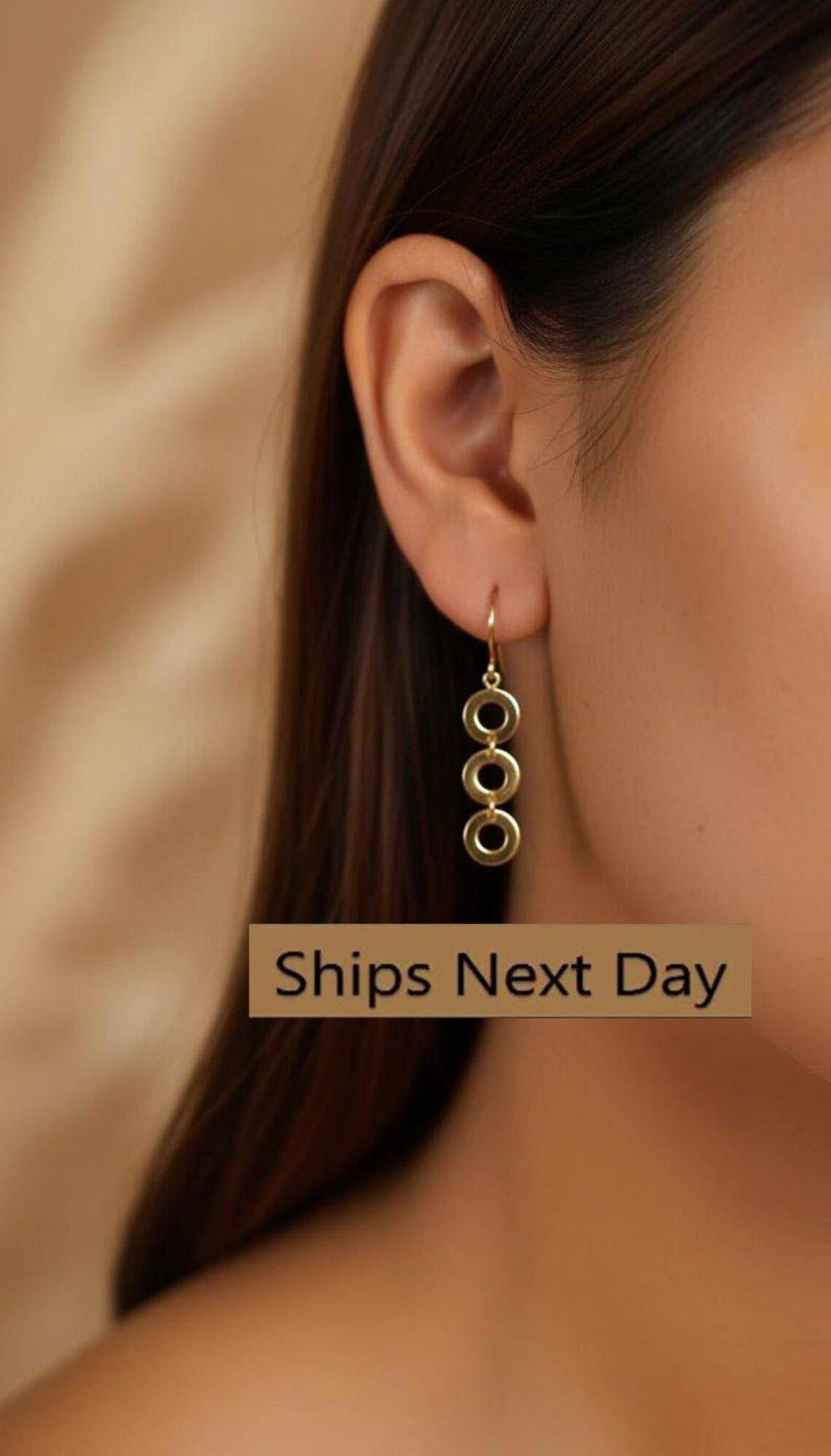 Dangle Drop Triple Circle Earrings, 925 Sterling Silver Circle Stud Earrings, Minimalist Dangle Drop Earrings, Valentine's Day Gift