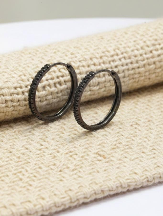 Simulated Black Diamonds Hoop Earrings / Huggies Earrings / Minimalist Eternity CZ Earring / Huggie Hoops Earrings / Christmas Gift for Her
