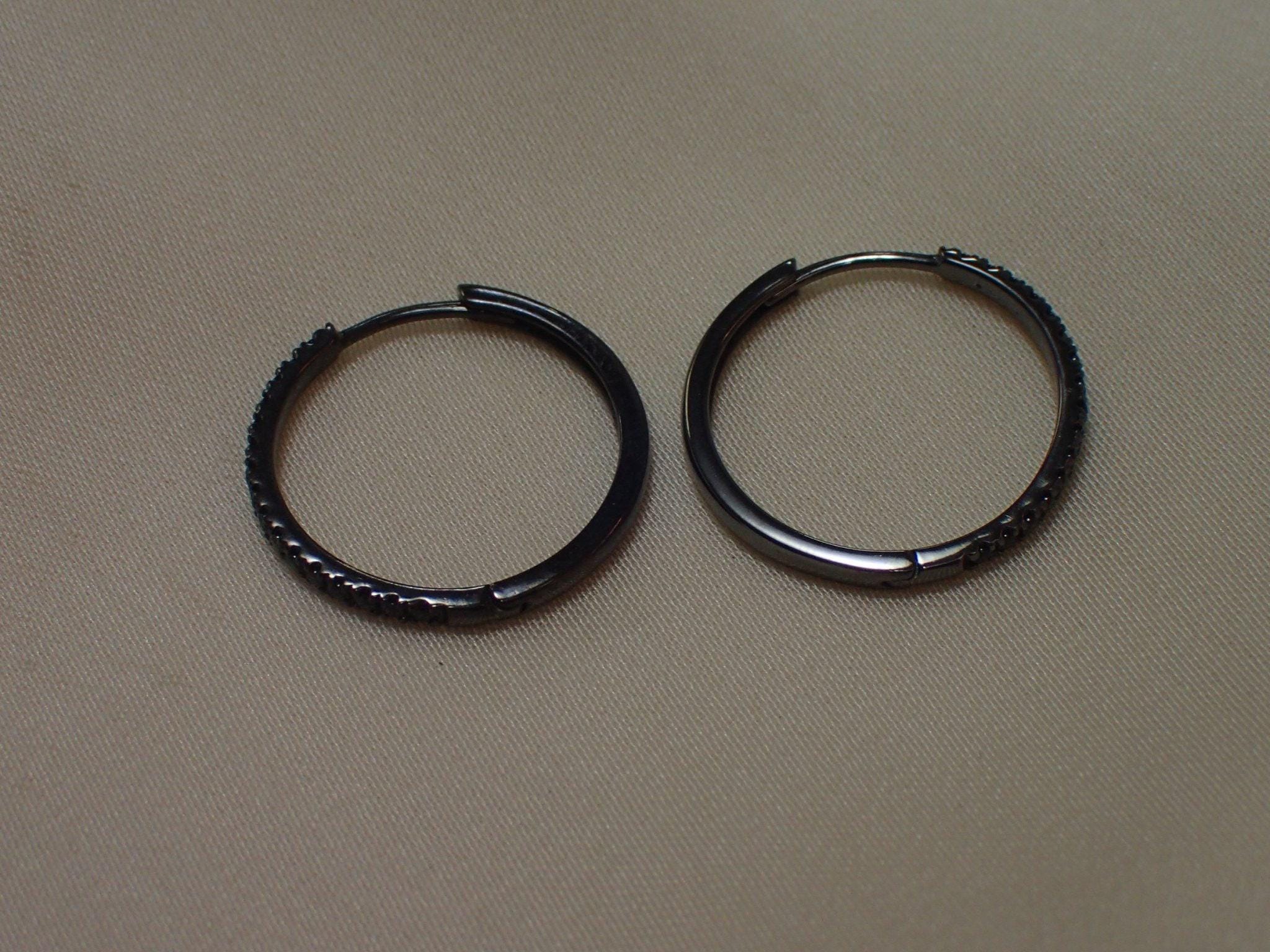 Simulated Black Diamonds Hoop Earrings / Huggies Earrings / Minimalist Eternity CZ Earring / Huggie Hoops Earrings / Christmas Gift for Her