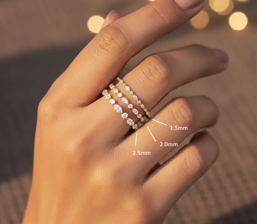 Vintage Diamond Wedding Band, Marquise Cut Half Eternity Stacking Ring, Art Deco Engagement Band, Marquise Ring, Christmas Gift for Her