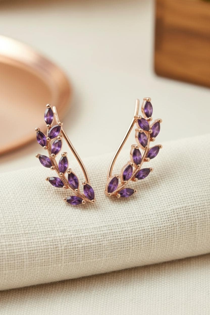Amethyst Earring Climber / Ear Crawlers Earrings / Marquise Ear Climber Earrings / Bridesmaid Gift / February Birthstones / In Stock