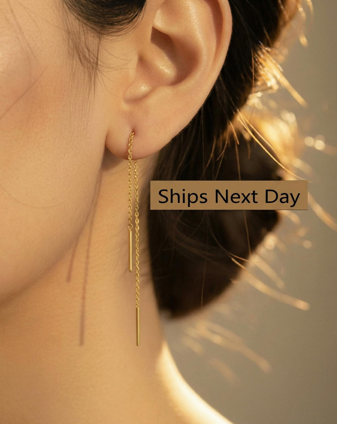 Long Bar Threader Earrings, Long Chain Earrings, Dainty Dangle Bar Earrings, Bar Drop With Delicate Chain