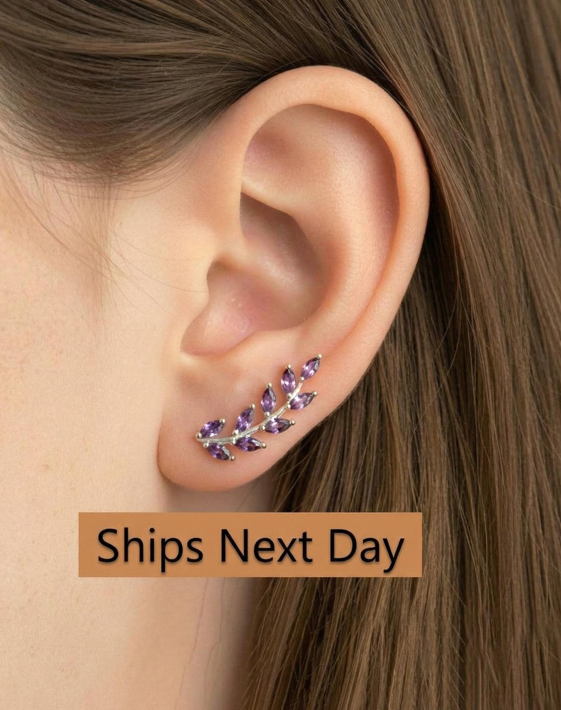 Amethyst Earring Climber / Ear Crawlers Earrings / Marquise Ear Climber Earrings / Bridesmaid Gift / February Birthstones / In Stock