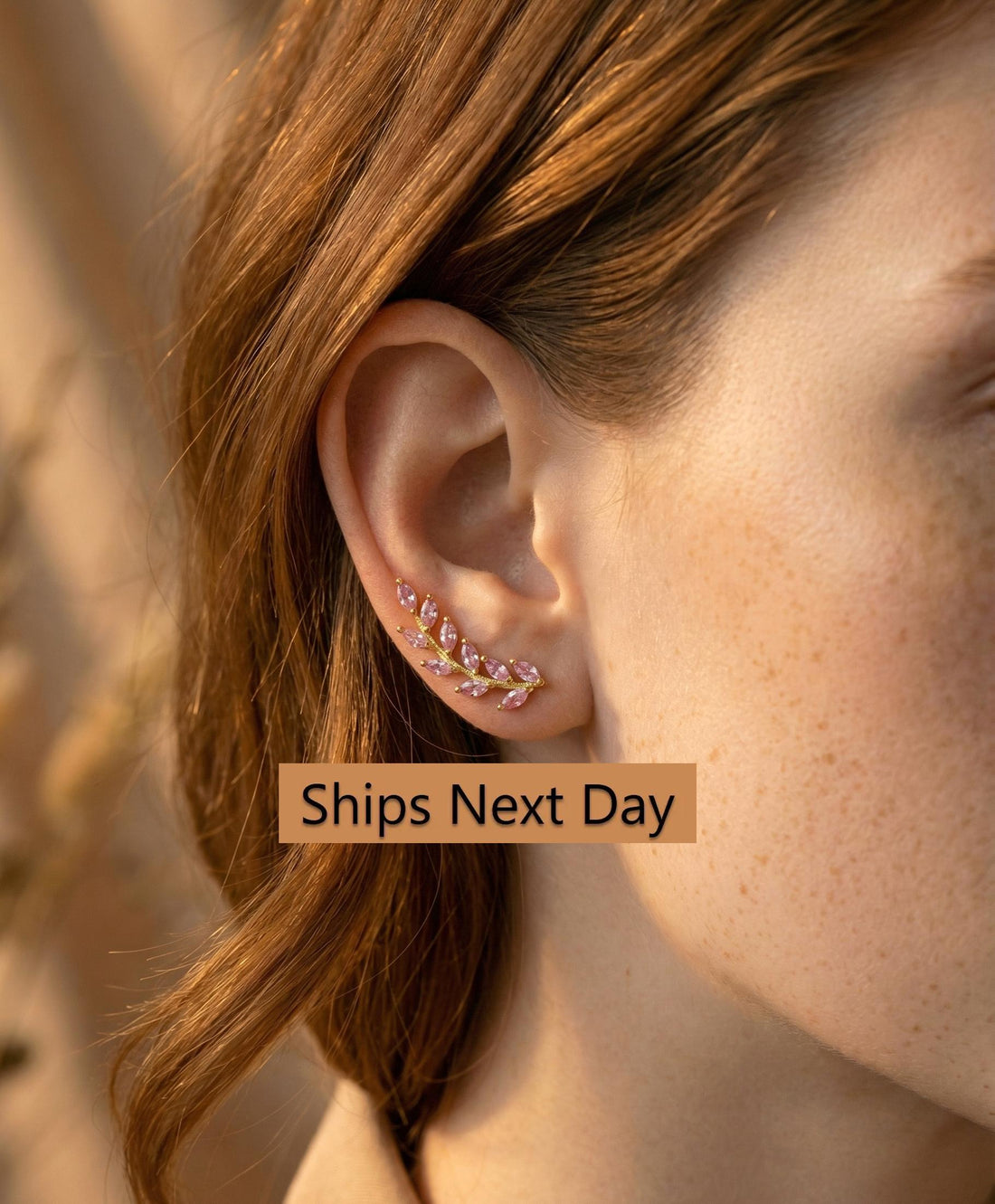 Pink Sapphire Earring Climber / Ear Crawlers Earrings / Marquise Ear Climber Earrings / Bridesmaid Gift / September Birthstone Gift