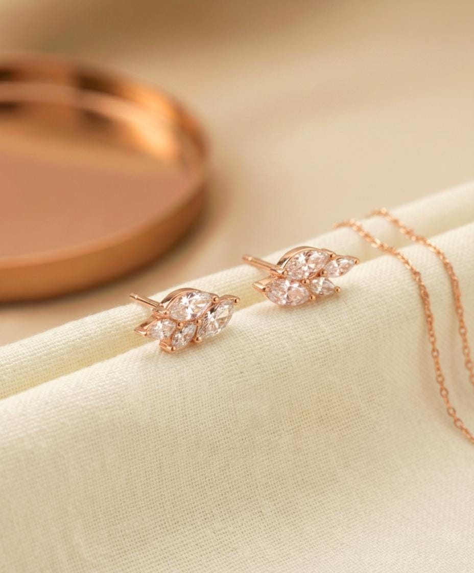 Marquise Studs Earrings / Mini Diamond Earrings / Minimalist Earrings / Bridesmaid Gift / Wedding Gift / In Stock