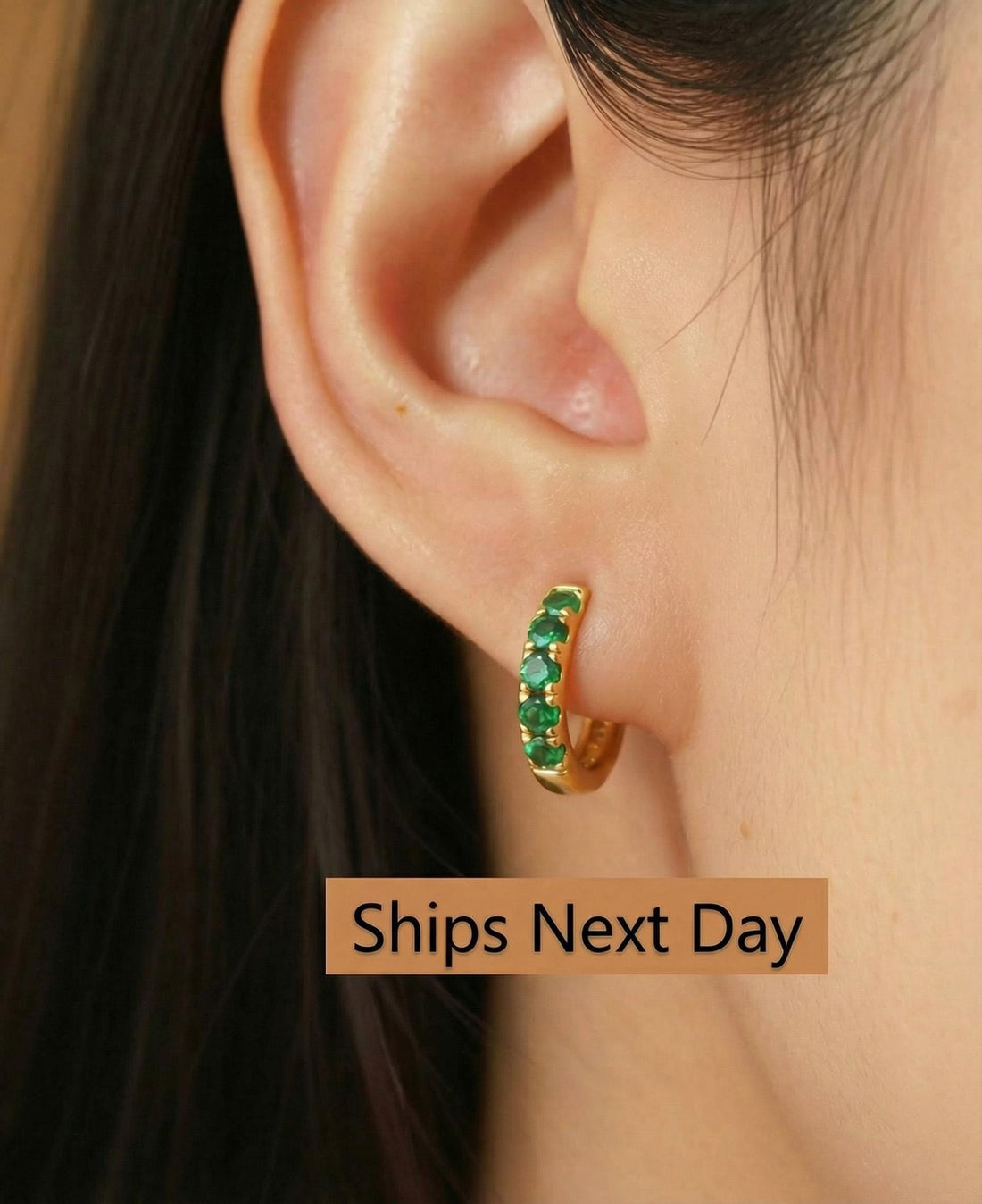Five Stones Emerald Hoop Earrings, May Birthstone Gifts, Huggie Hoops, Minimal Hoop Earrings, Holiday Gift for Her